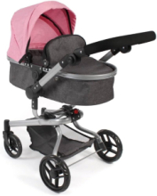 Carrozzina Passeggino Bambole Kombi Yolo Grigio Scuro e Rosa