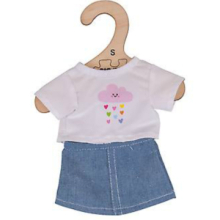 Vestitino per Bambole 25cm Tg. S - Gonnellina di Jeans e T-Shirt Bianca