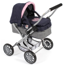 Carrozzina Bambole Smarty Grigio e Blu con Cuore Rosa